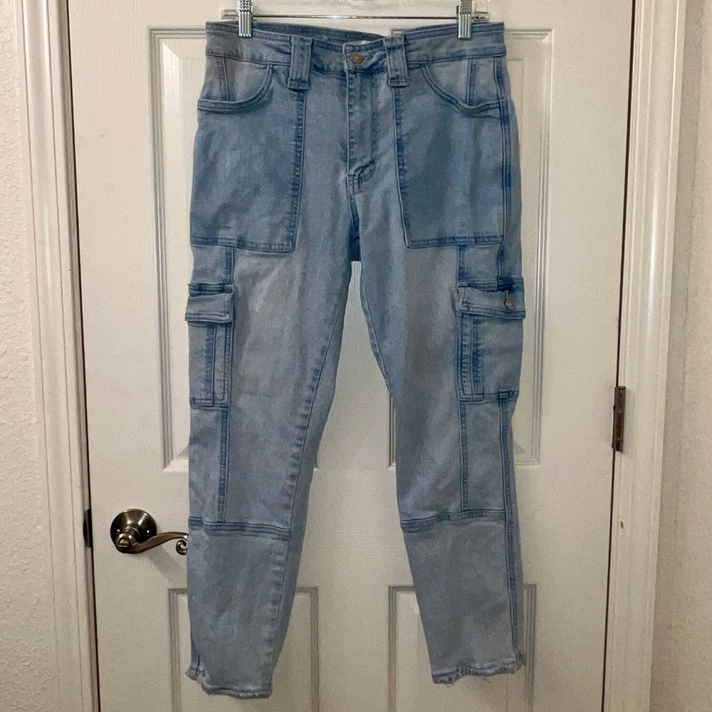 KanCan Felicity High Rise Slim Straight Leg Cargo Pants denim jeans size 9 / 28